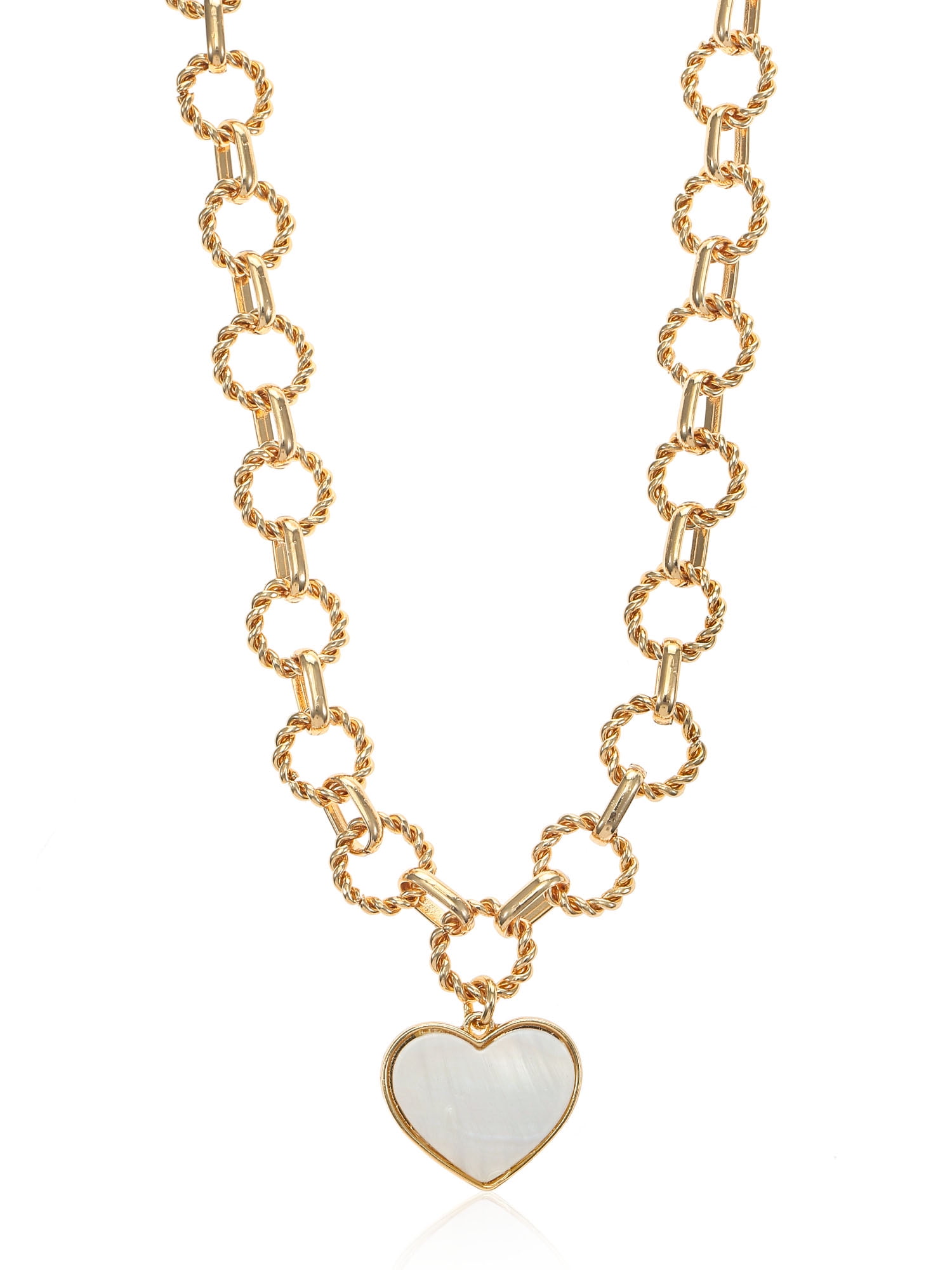 Time and Tru Women's Gold Tone Mother of Pearl Heart Statement Necklace