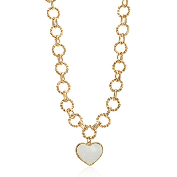 Time and Tru Women's Gold Tone Mother of Pearl Heart Statement Necklace