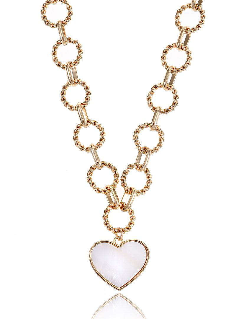 Time and Tru Women's Gold Tone Mother of Pearl Heart Statement Necklace
