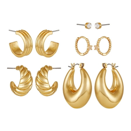 Time and Tru Women's Gold Tone Multi Earring Set with Glass Stones