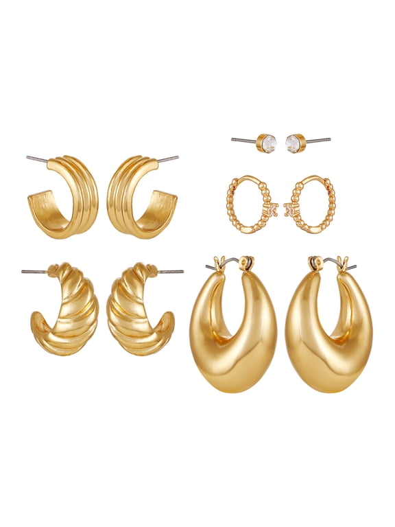Women's Gold Tone Multi Earring Set with Glass Stones