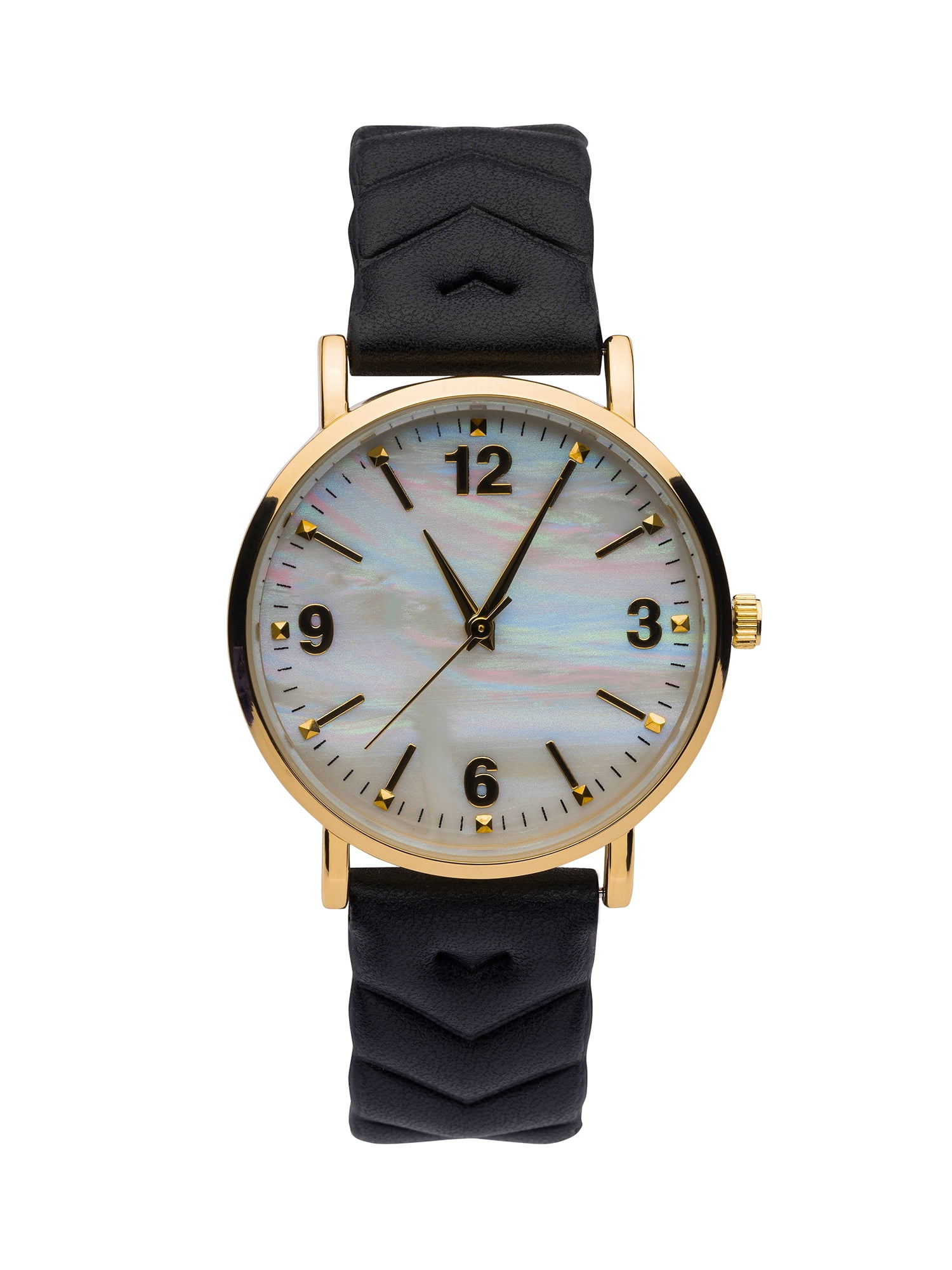 Time and Tru Womens Gold Tone Round Watch with Faux Mother o