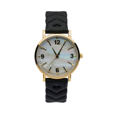 Time and Tru Women's Gold Tone Round Watch with Faux Mother of Pearl Dial