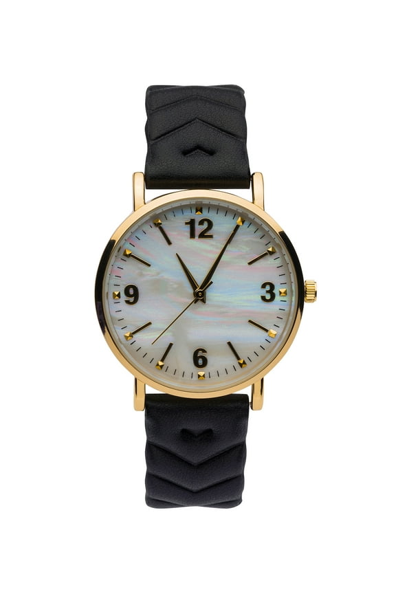 Women's Gold Tone Round Watch with Faux Mother of Pearl Dial