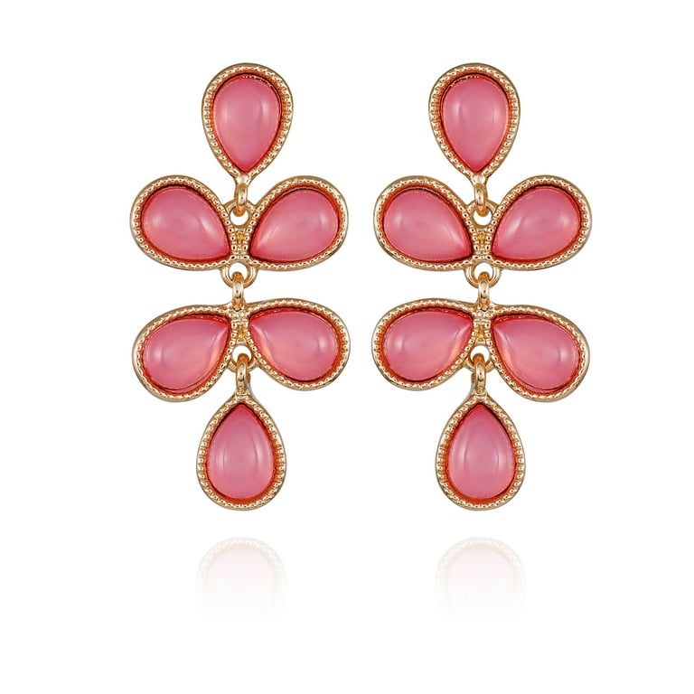 Time Tru Gold Tone Chandelier Earrings with Blush Stones