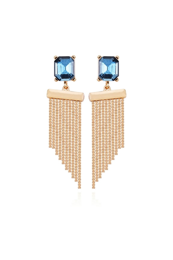 Women's Gold Tone Statement Earring with Montana Rectangle Stone Post and Fringe Drop