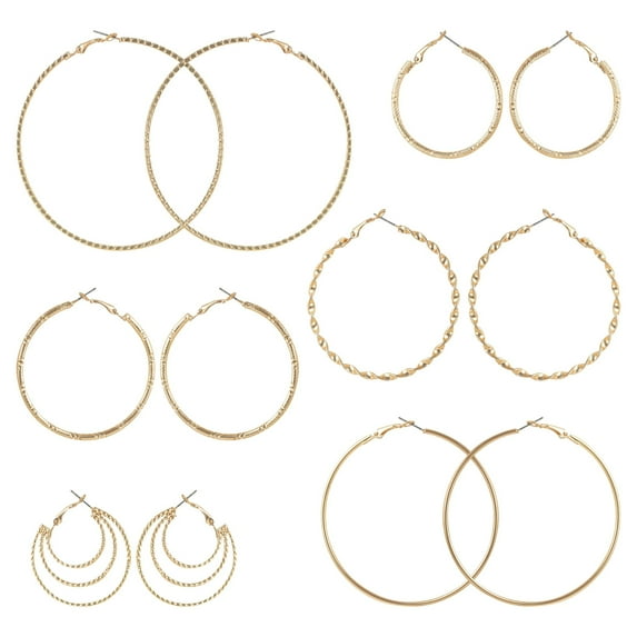 Time and Tru Adult Women's 6 On Multi Fashion Basic Gold Tone Graduated Hoops. Change Up Your Style 6 Days in a Row!