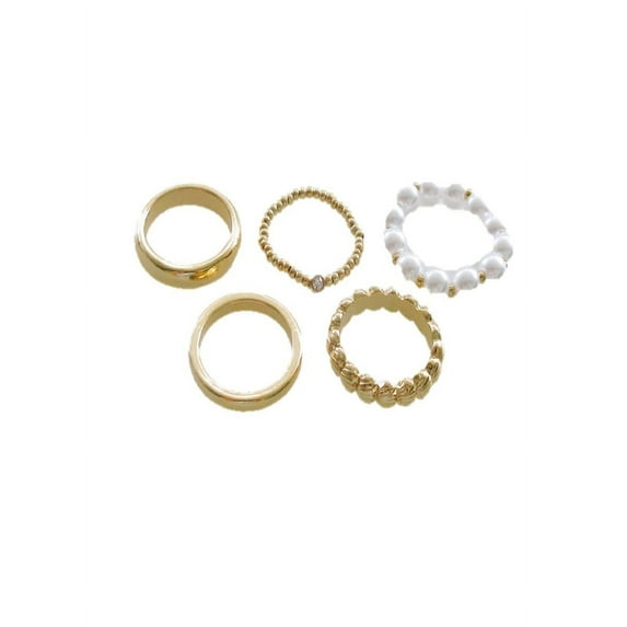 Time and Tru Women’s Gold-Tone and Pearlescent Rings Set, 5-Piece