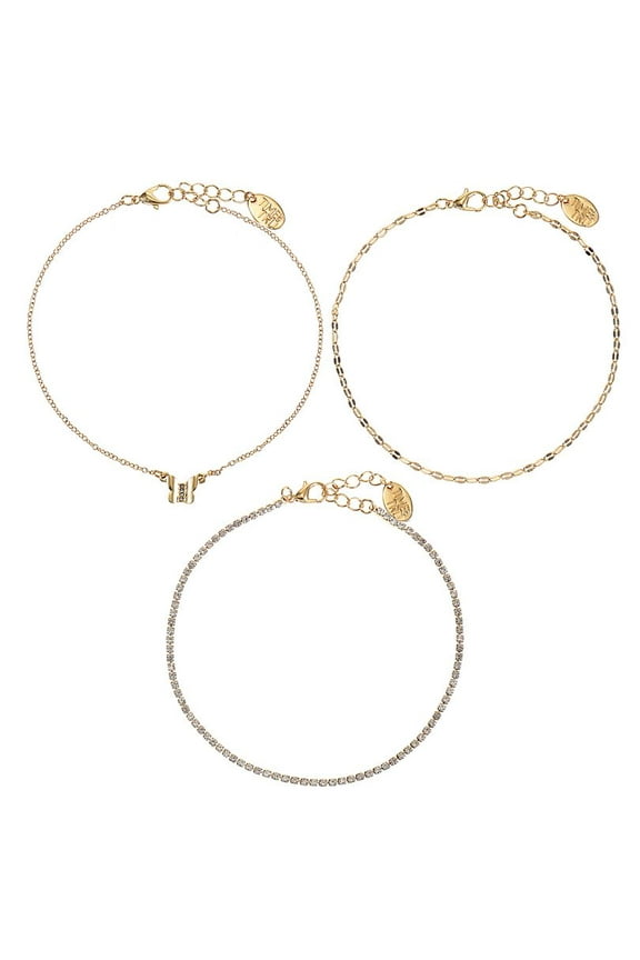 Women's Goldtone Butterfly Motif Anklet Set, 3 Pieces