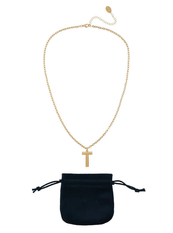 Women's Goldtone Initial T Necklace with Giftable Pouch