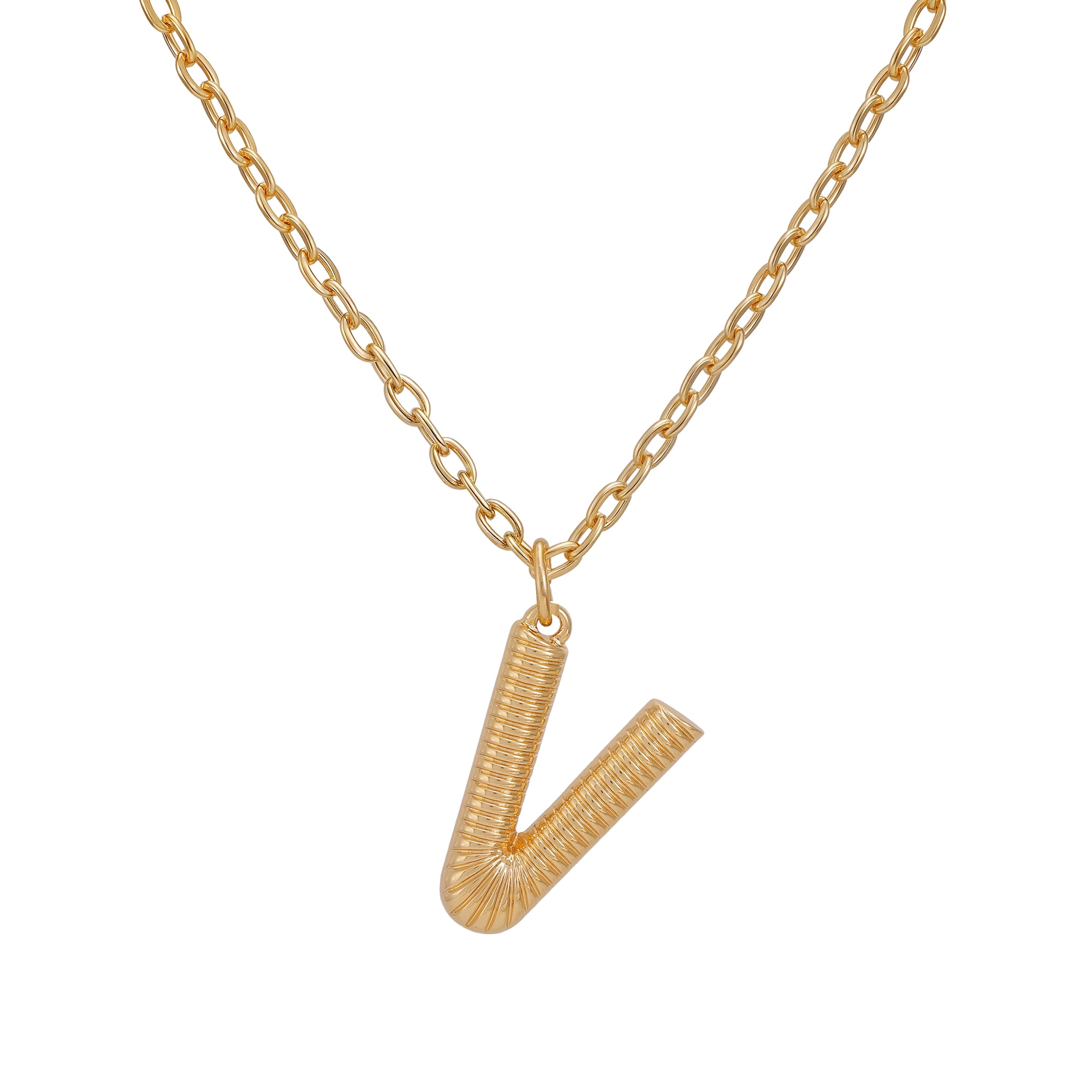 Time and Tru Women's Goldtone Initial V Necklace with Giftable Pouch