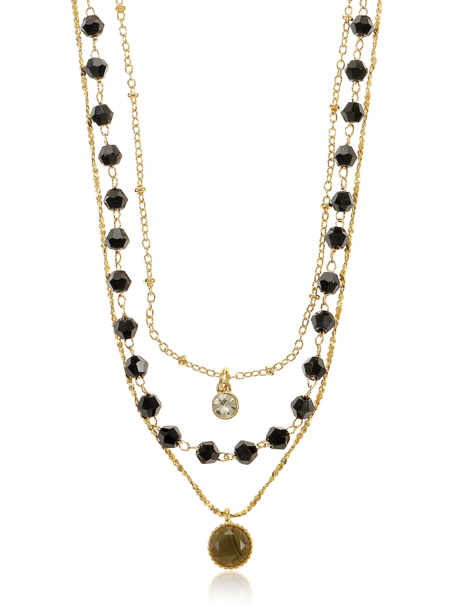 Time and Tru Women's Goldtone Layered Necklace Set, 3 Pieces, Black