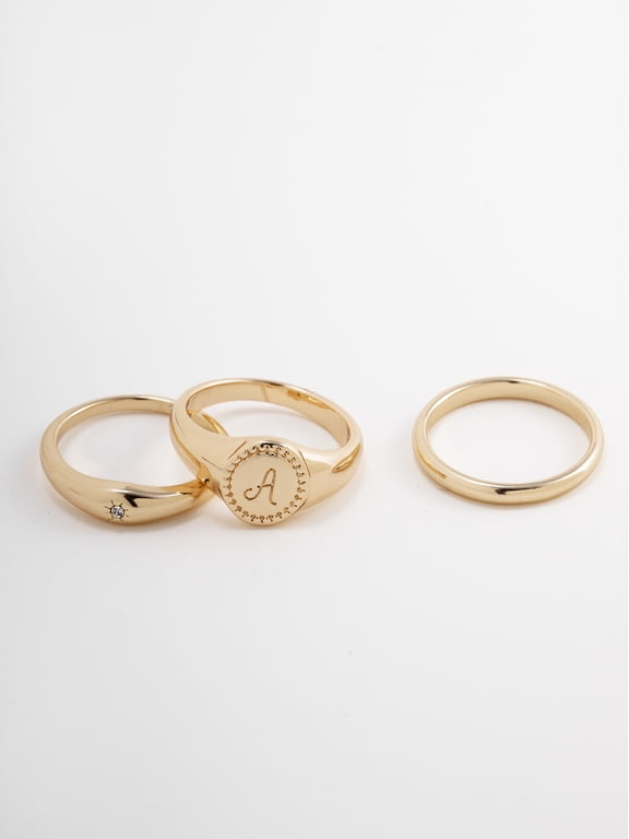 Women's Goldtone Ring Set, 3 Pairs, Initial A