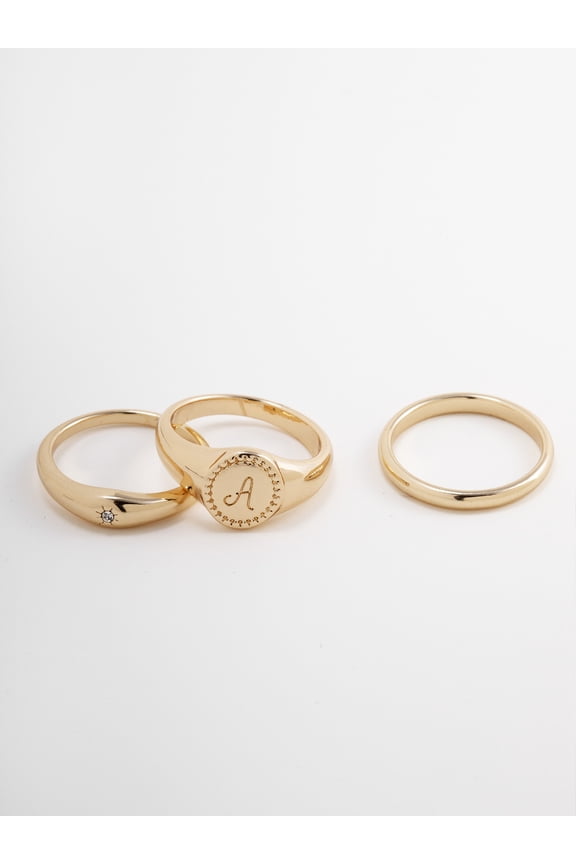 Women's Goldtone Ring Set, 3 Pairs, Initial A