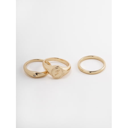 Time and Tru Women's Goldtone Ring Set, 3 Pairs, Initial J
