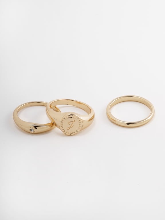 Women's Goldtone Ring Set, 3 Pairs, Initial J