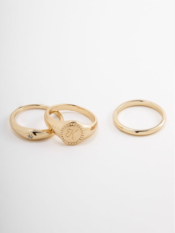 Women's Goldtone Ring Set, 3 Pairs, Initial K