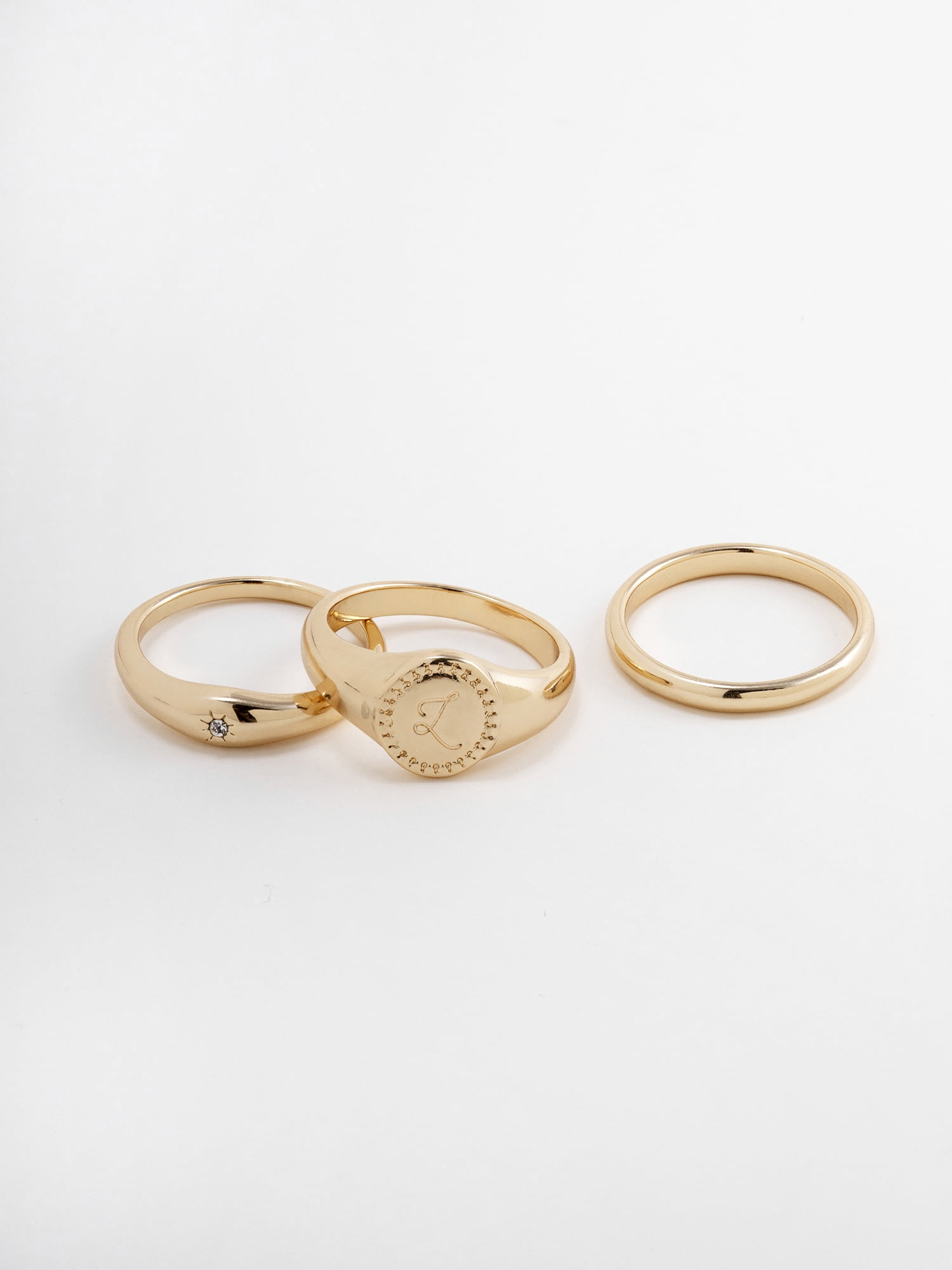 Time and Tru Women's Goldtone Ring Set, 3 Pairs, Initial L
