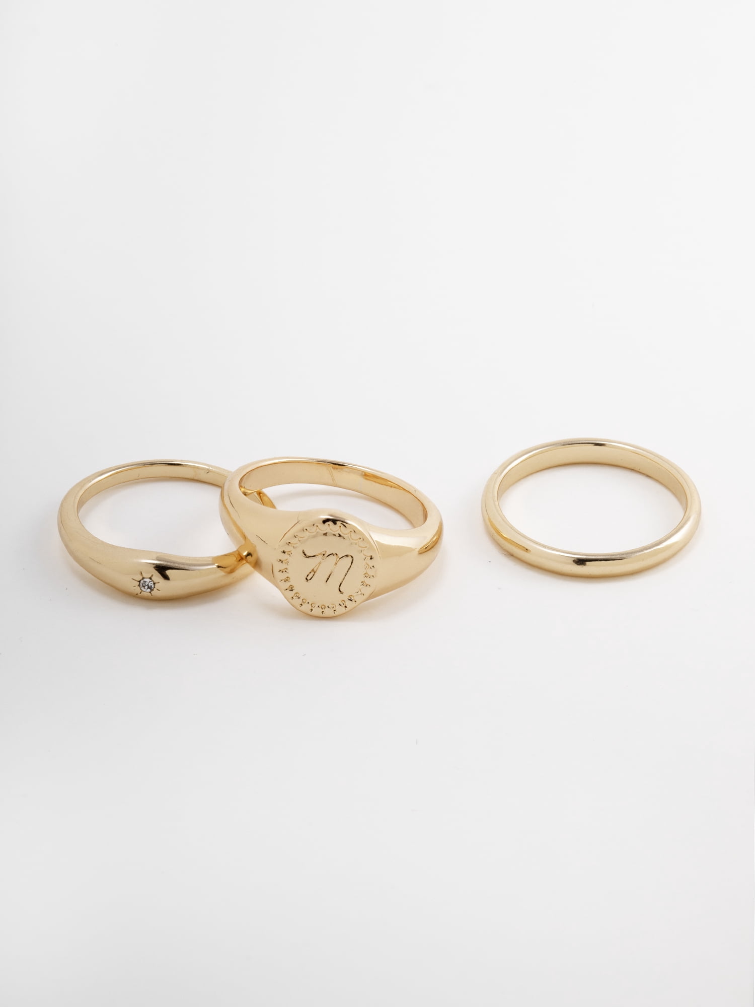 Women's Goldtone Ring Set, 3 Pairs, Initial M