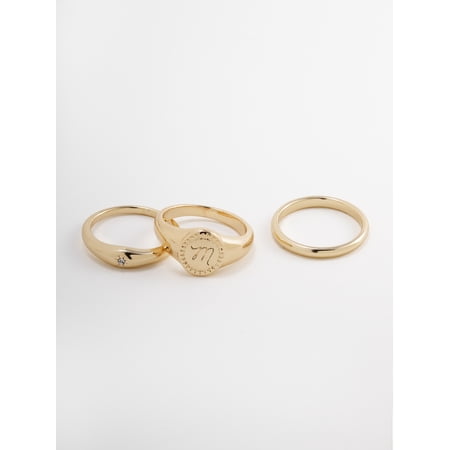 Time and Tru Women's Goldtone Ring Set, 3 Pairs, Initial M