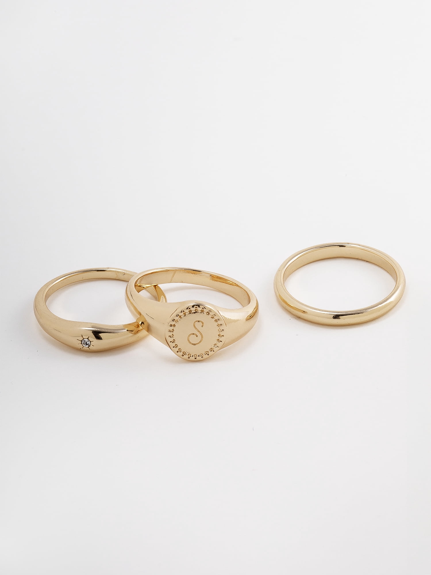 Time and Tru Women's Goldtone Ring Set, 3 Pairs, Initial S