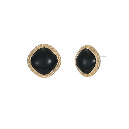 Time and Tru Women's Goldtone and Black Button Stud Earring