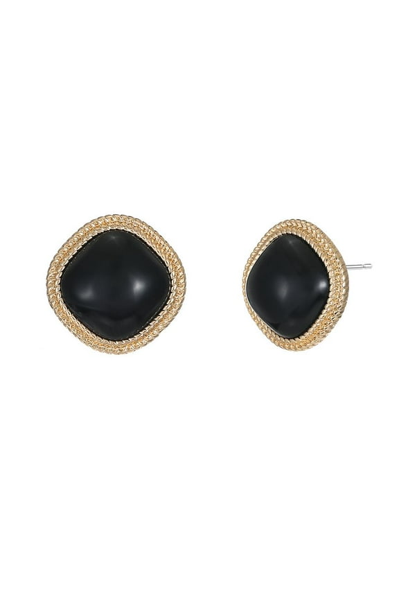 Women's Goldtone and Black Button Stud Earring