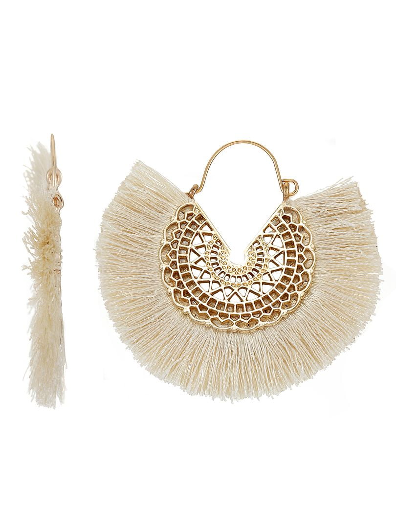 Time and Tru Women's Goldtone and Ivory Tassel Fringe Earring