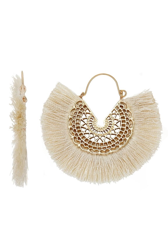 Women's Goldtone and Ivory Tassel Fringe Earring