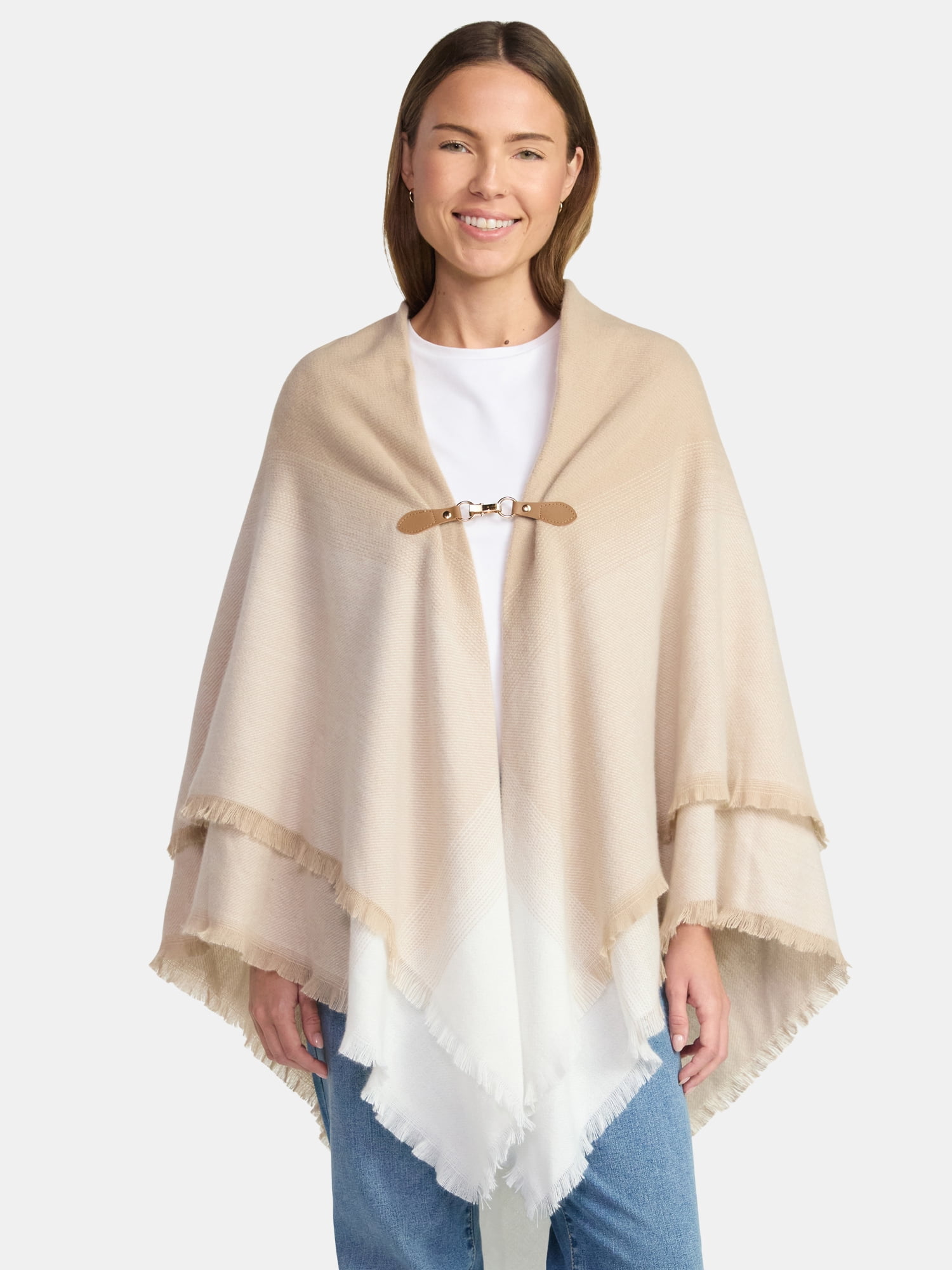 Time and Tru Women's Gradient Weave Toggle Poncho, Tan, Sizes S/M-L/XL