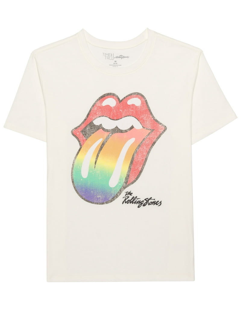 Time and Tru Women's Rolling Stones Rainbow Logo Graphic Tee