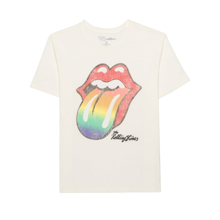Time and Tru Women's Rolling Stones Rainbow Logo Graphic Tee