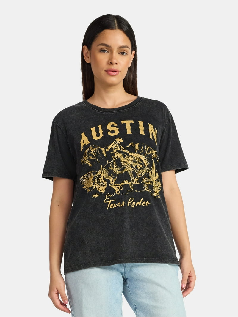 Time and Tru Women's Austin Rodeo Graphic Tee, Sizes XS-XXXL