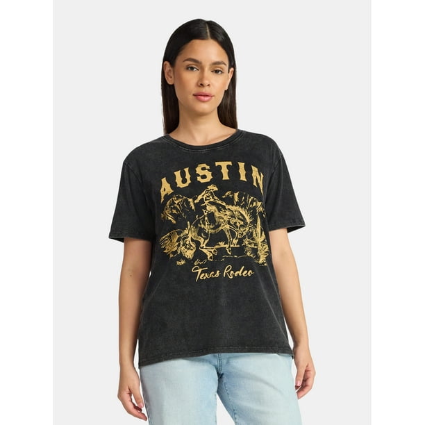 Time and Tru Women's Austin Rodeo Graphic Tee, Sizes XS-XXXL