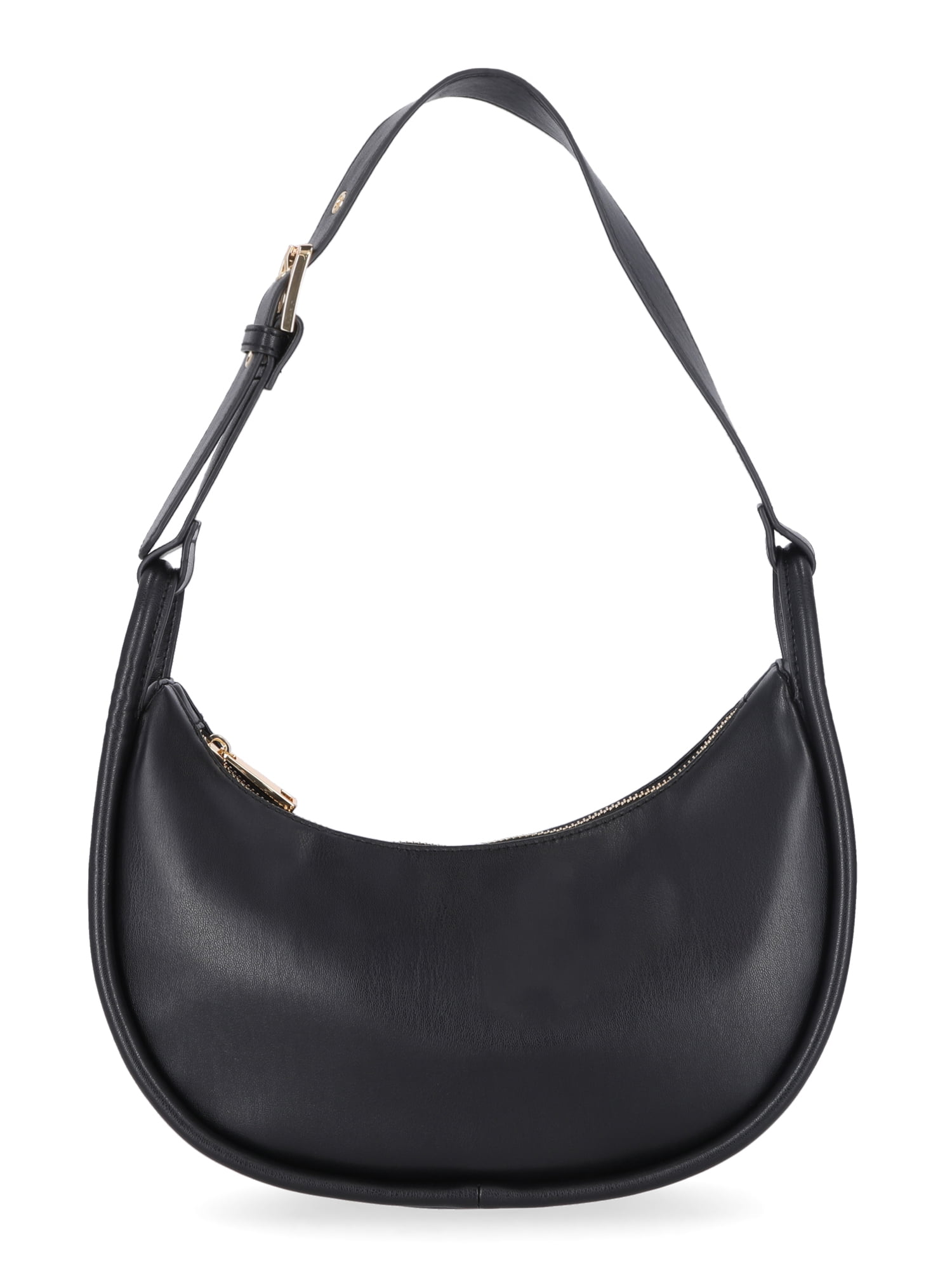 Time and Tru Women's Faux Leather Griffin Crescent Handbag, Black