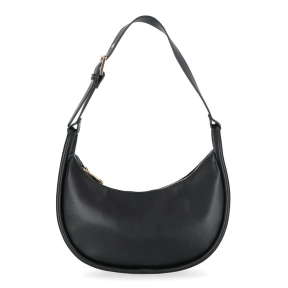 Time and Tru Women's Faux Leather Griffin Crescent Handbag, Black