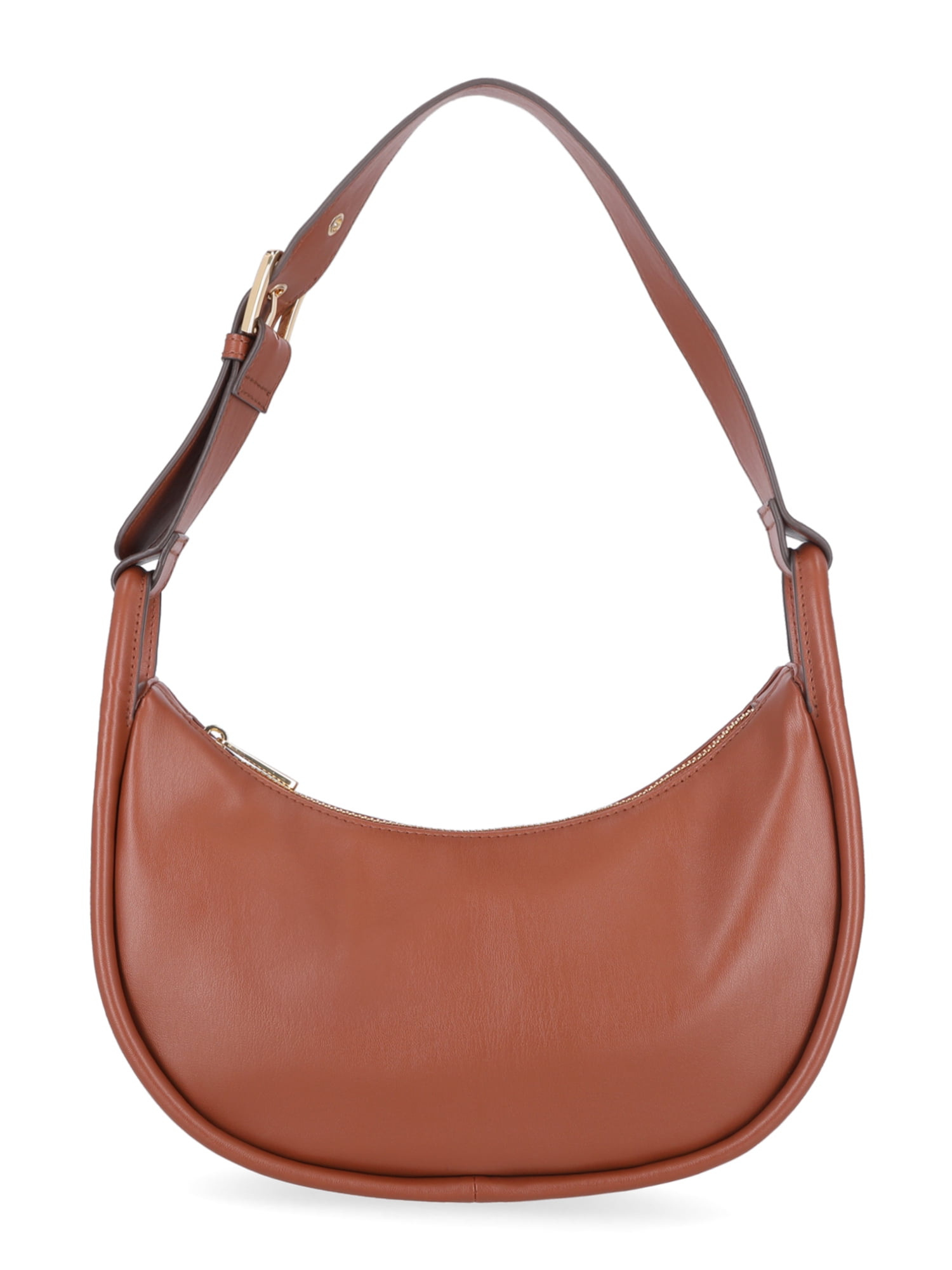 Time and Tru Women's Faux Leather Griffin Crescent Handbag, Cognac