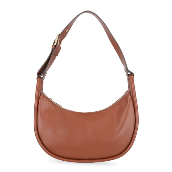 Time and Tru Women's Faux Leather Griffin Crescent Handbag, Cognac