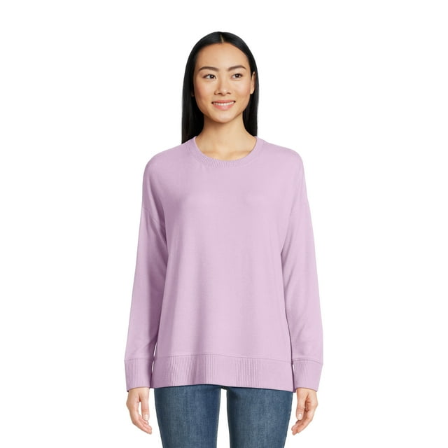 Time and Tru Women's Hacci Knit Pullover Sweatshirt with Long Sleeves ...