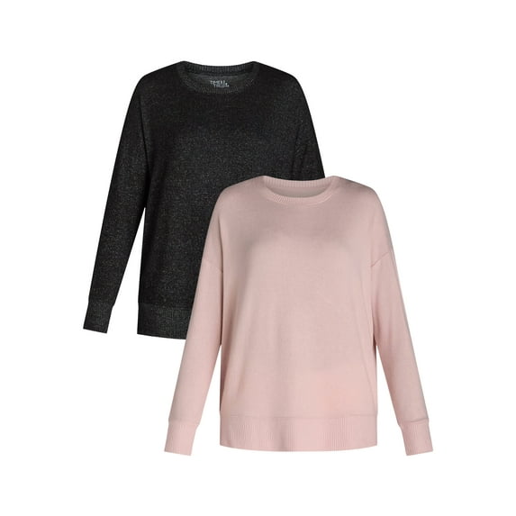 Time and Tru Women's Hacci Knit Pullover with Long-Sleeves, Single and 2-Pack, Sizes XS - XXL