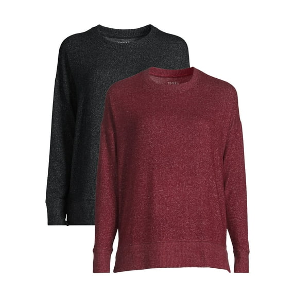 Time and Tru Women's Hacci Knit Pullover with Long-Sleeves, Single and 2-Pack, Sizes XS - XXL