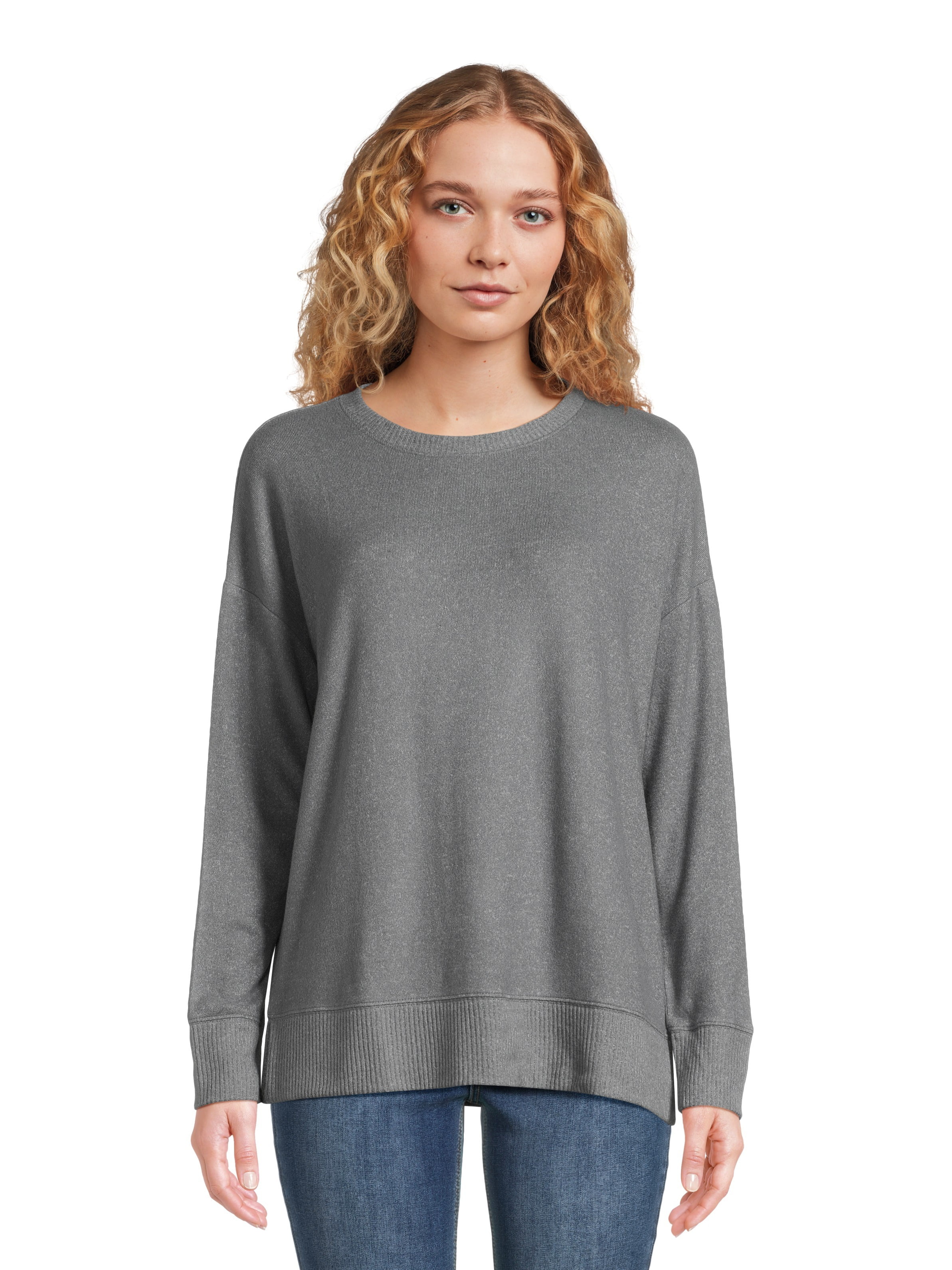Time and Tru Women's Hacci Knit Pullover with Long-Sleeves, Single and 2-Pack, Sizes XS - XXL