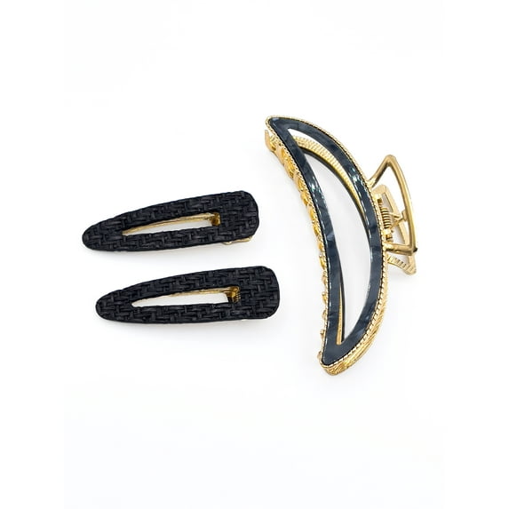 Time and Tru Women's Hair Clip and Claw Set, 3 Pack, Black