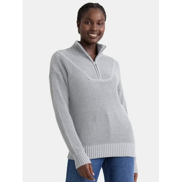 Time and Tru Women's Half Zip Pullover Sweater, Midweight, Sizes XS-XXXL