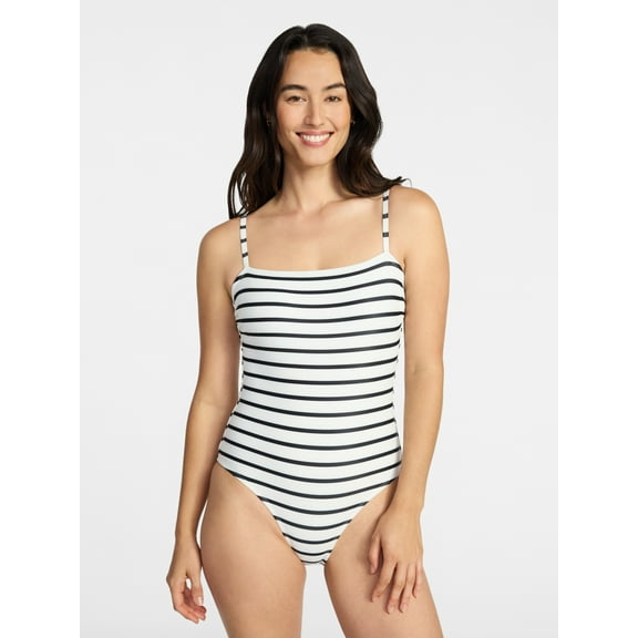 Time and Tru Women's and Women's Plus Size Harbor Square Neck One Piece Swimsuit, Sizes XS-3X