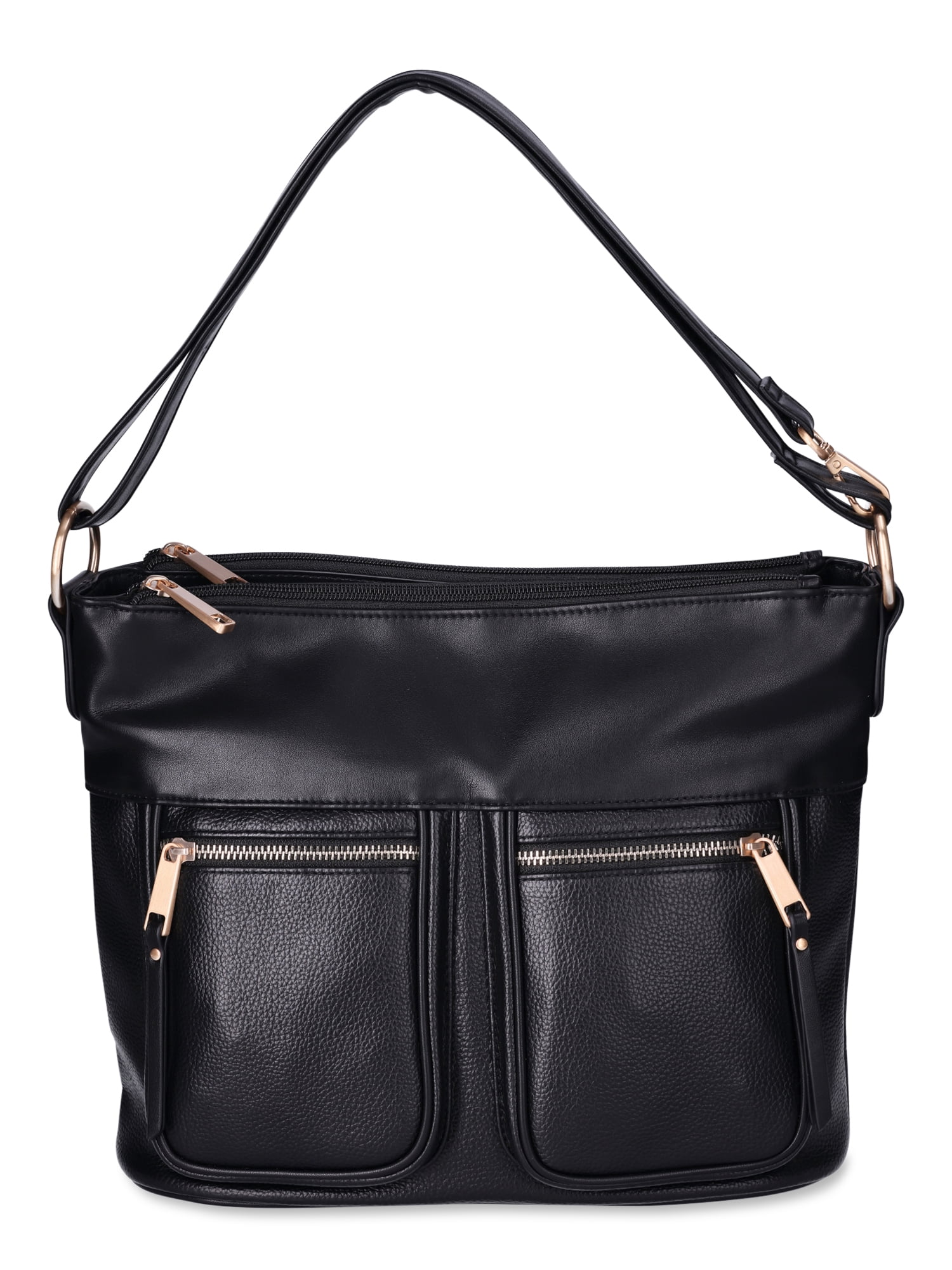 Time and Tru Women's Harlow Convertible Faux Leather Hobo Handbag, Black