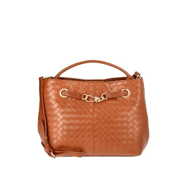 Time and Tru Women's Hazel Satchel Bag Handbag, Cognac Brown