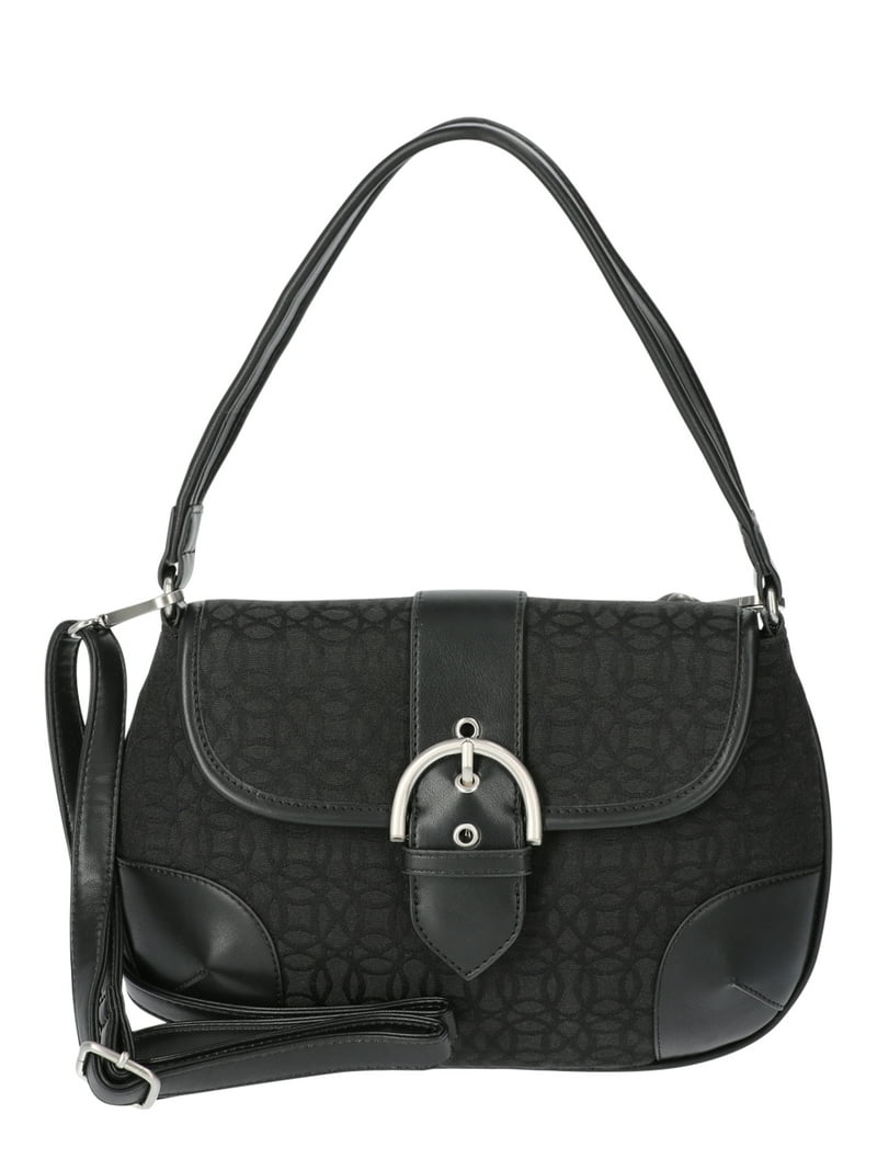 最終セール ブラック 男女兼用 NYLONshoulder noveltybag Time and Tru Women's Heather Shoulder Buckle Bag, Black