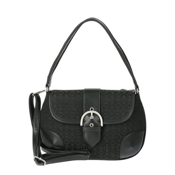 Time and Tru Women's Heather Shoulder Buckle Bag, Black Jacquard