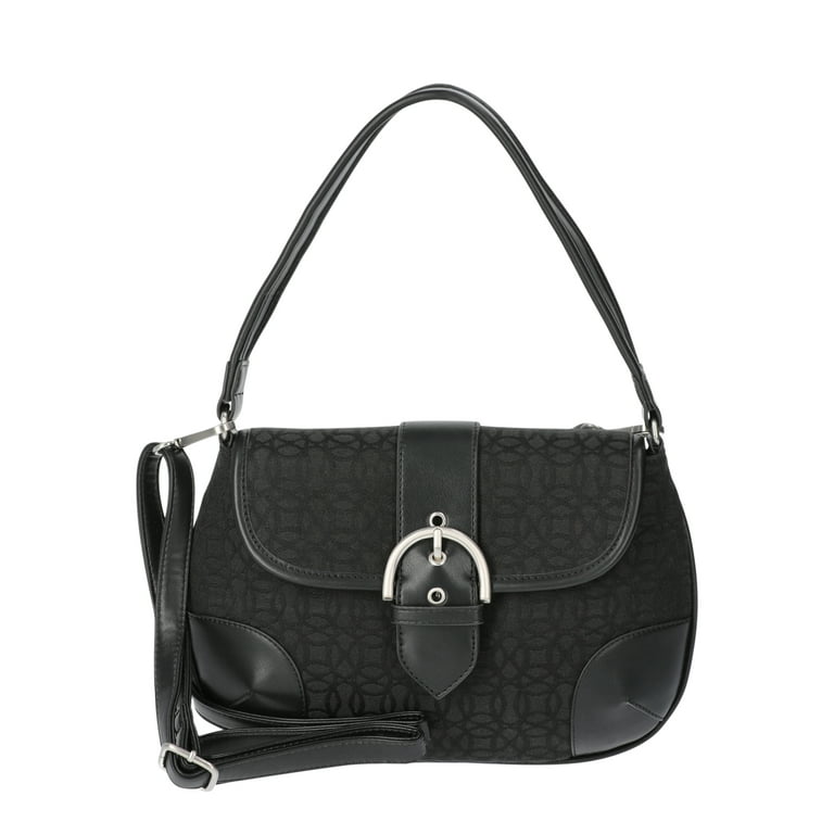 Time and Tru Women's Heather Shoulder Buckle Bag, Black Time and Tru Women's Heather Shoulder Buckle Bag, Black